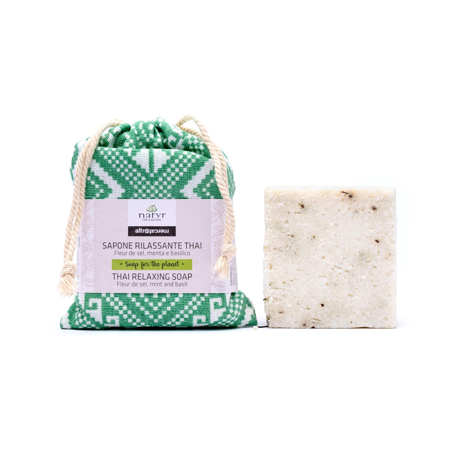 Sapone artigianale Thai rilassante fleur de sel, menta e basilico | 100 g