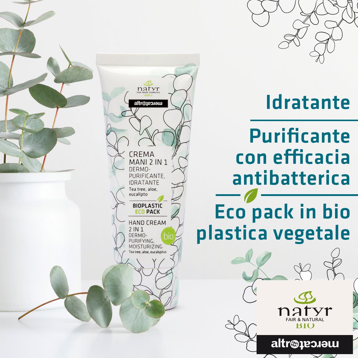 Crema mani 2 in 1 dermopurificante e idratante - bio | 75 ml
