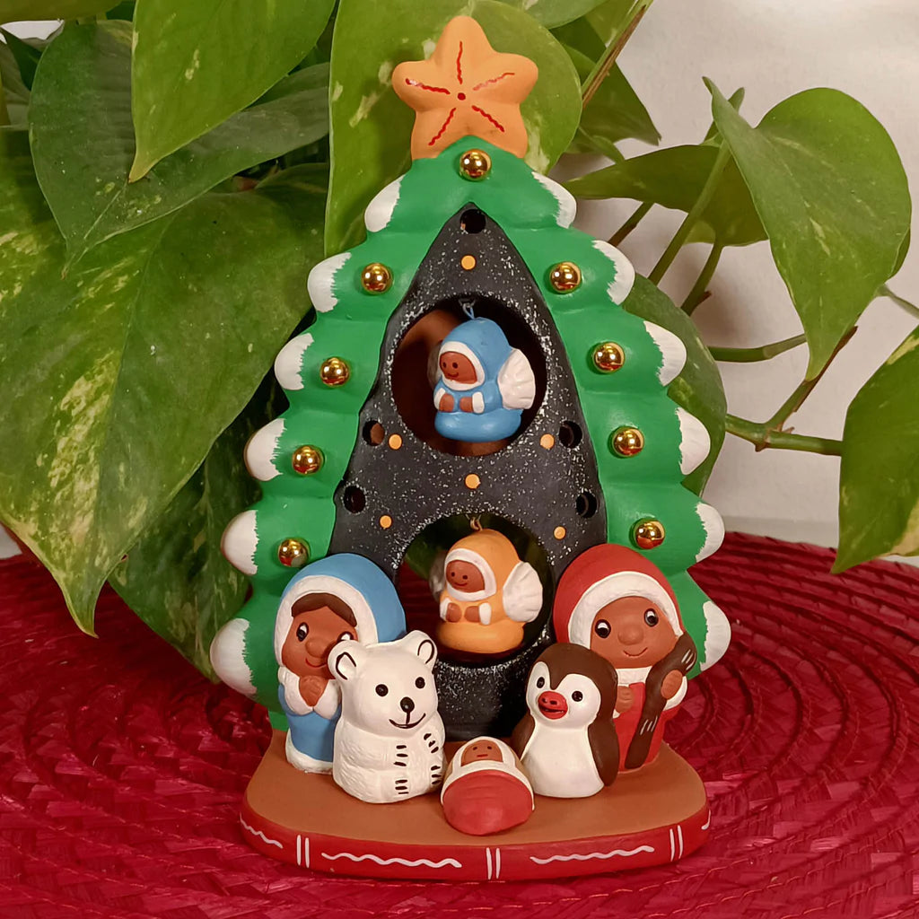 Presepe portalumino Angeli Sull'Abete terracotta