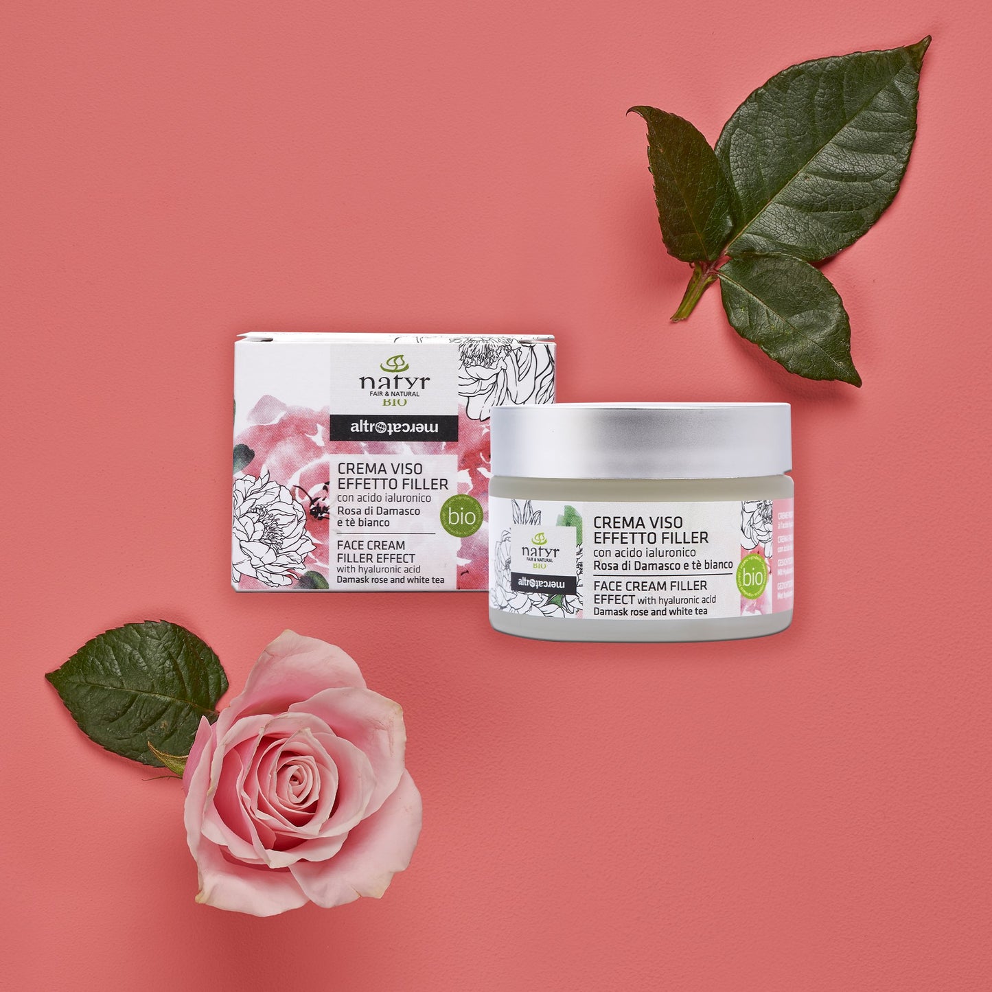 Crema viso effetto filler rosa di damasco e tè bianco - bio | 50 ml