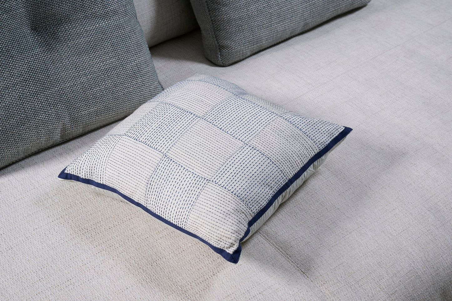 Federa cuscino Kantha scacchiera cotone