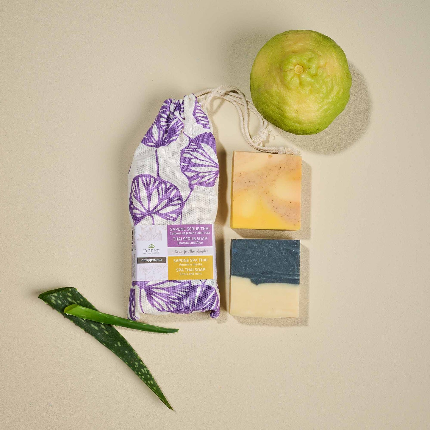 Coppia di saponi artigianali thai scrub aloe + SPA agrumi e menta | 100 g x 2