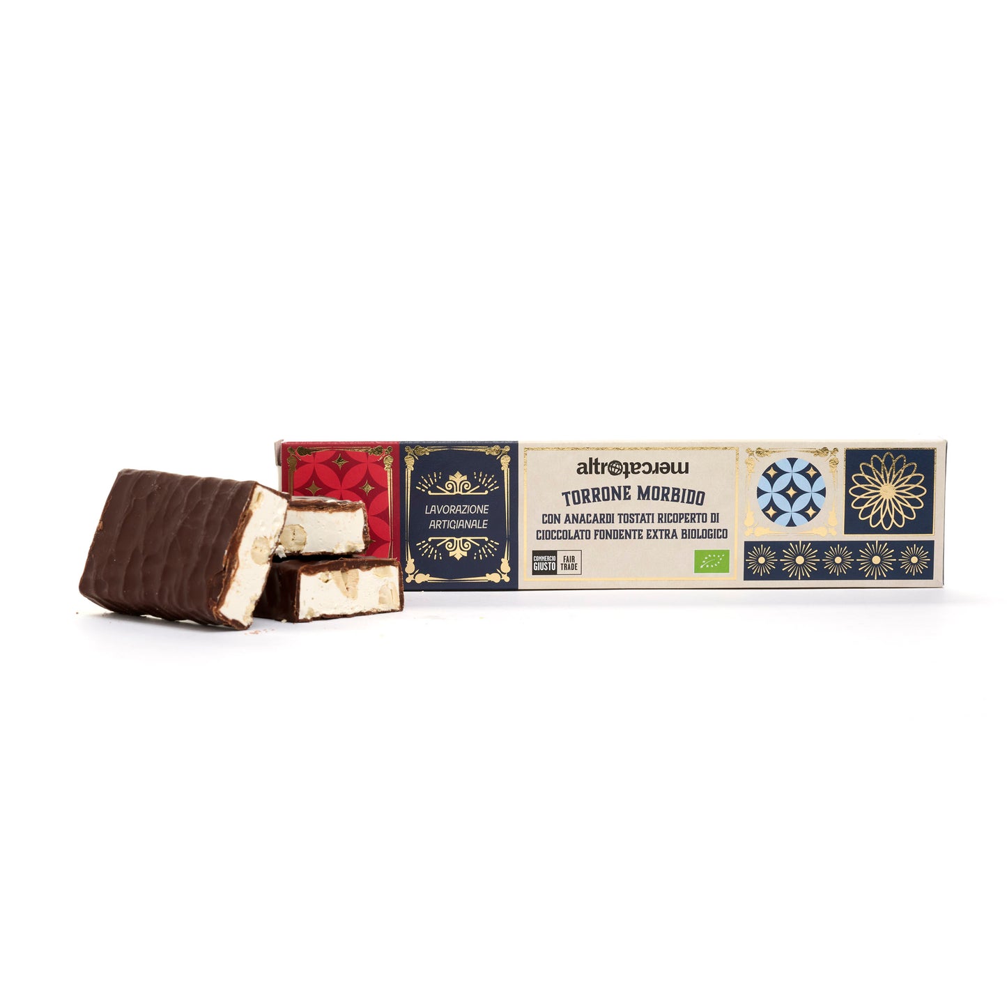 Torrone morbido ricoperto al cioccolato fondente - bio | 90 gr