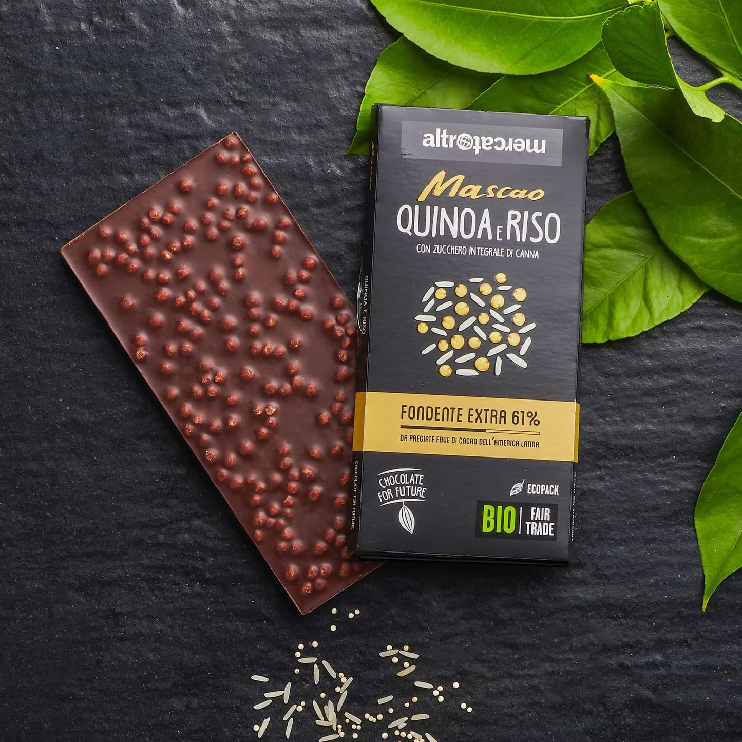 Cioccolato Mascao fondente extra con quinoa e riso - bio | 100 g
