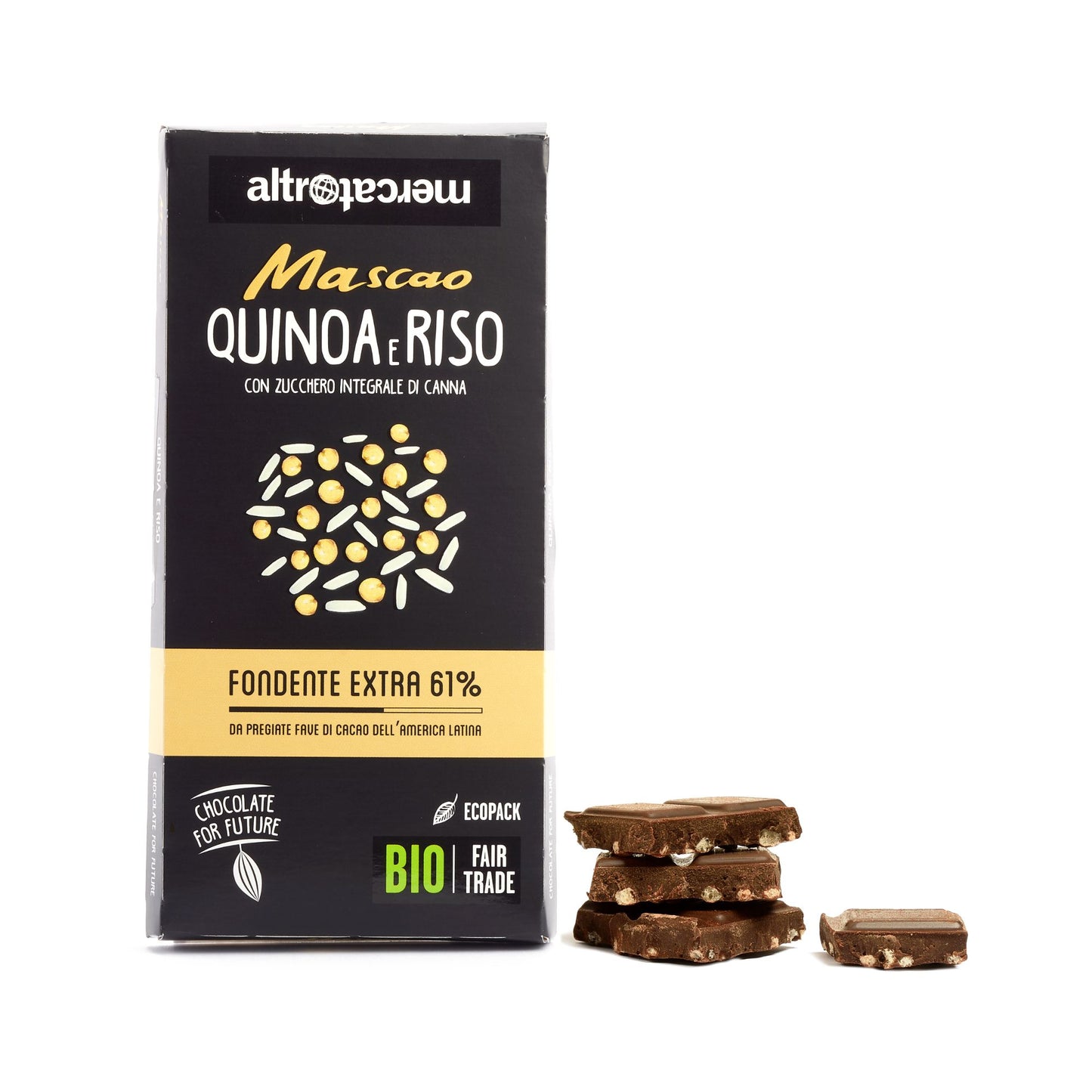 Cioccolato Mascao fondente extra con quinoa e riso - bio | 100 g