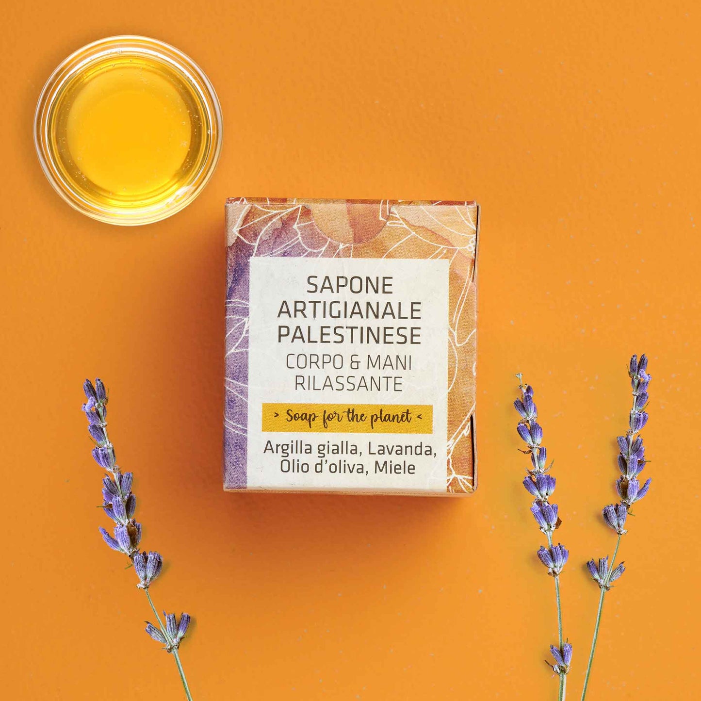 Sapone Palestina - corpo e mani - argilla gialla - miele e lavanda | 90 g